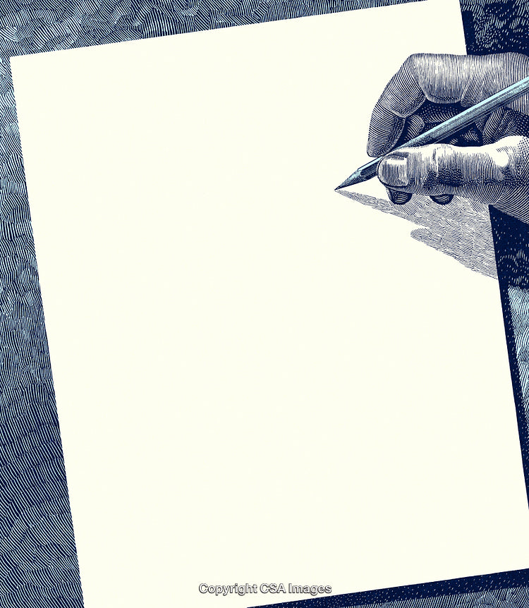 Hand Drawing on Blank Paper in Vintage Engraving Style Art