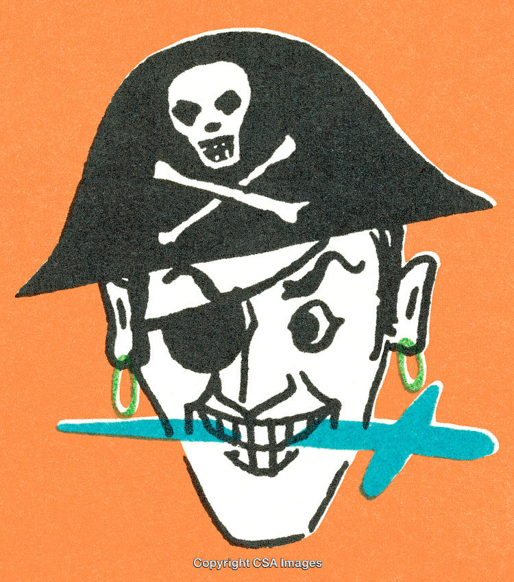 Illustration of a Pirate Face with Eyepatch and Skull Hat