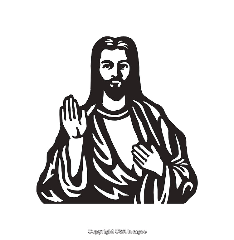 Black and White Depiction of Holy Figure in Line Art Style