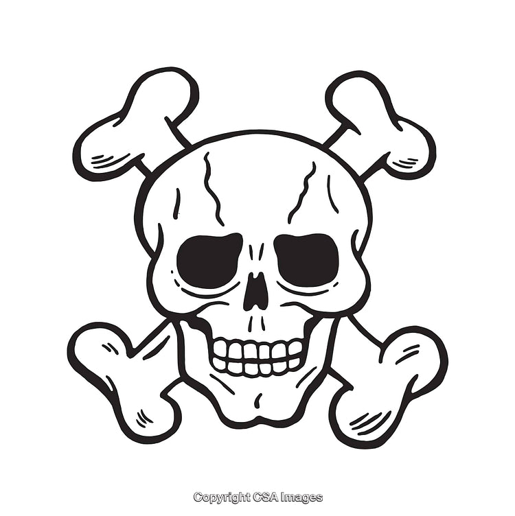 Skull And Crossbones Black And White Line Art Illustration