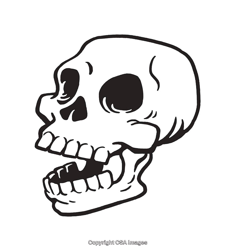 Black and White Line Drawing of a Smiling Skull Illustration