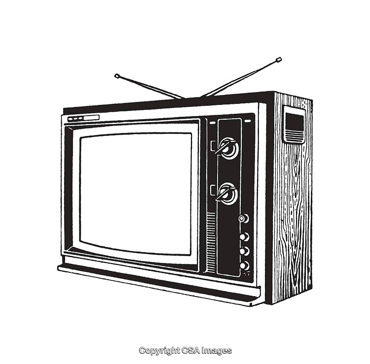 Vintage Black and White Illustration of a Retro Television Set