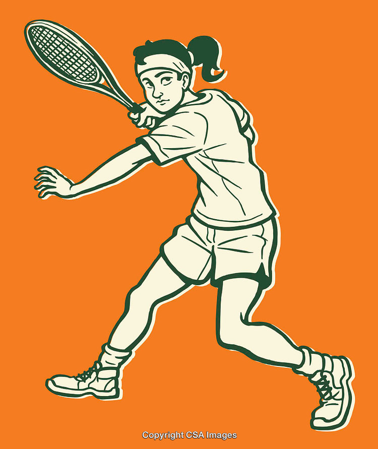 Color Line Art Illustration of a Tennis Player Swinging Racket on Orange Background