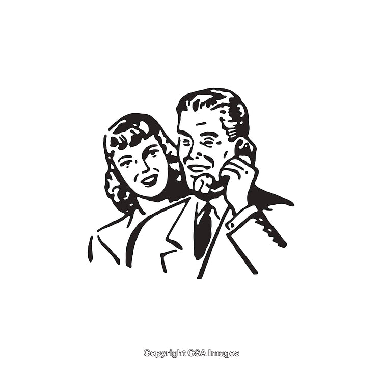 Elegant Vintage Line Art of Smiling Couple in Classic Fashion