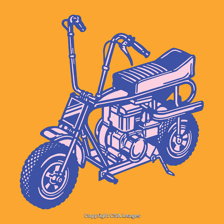 Retro Styled Color Line Art Illustration of a Miniature Motorcycle