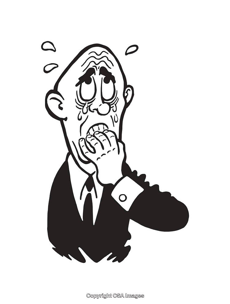 Black and White Illustration of a Worried Businessman in Formal Attire