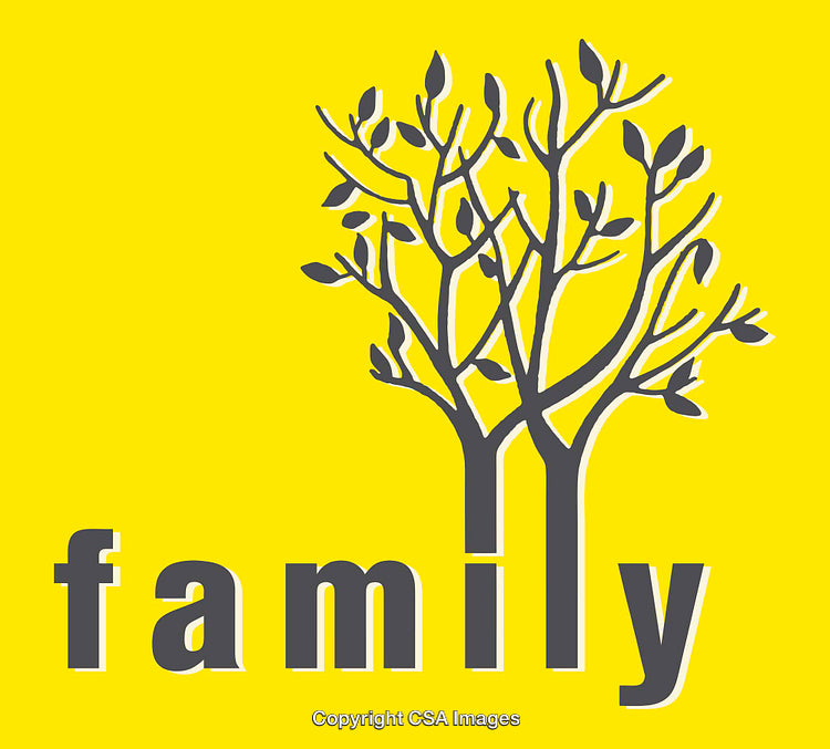 Modern Family Tree Illustration with Yellow Background and Creative Design Elements