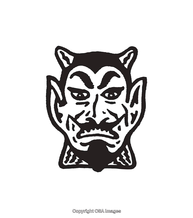 Black and White Illustration of a Demon Face with Graphic Stylization