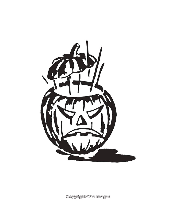 Black and White Line Art of a Carved Pumpkin Jack-O'-Lantern