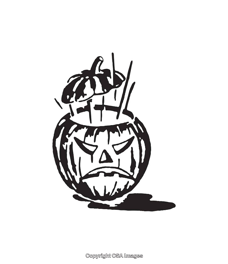 Black and White Line Art of a Carved Pumpkin Jack-O'-Lantern