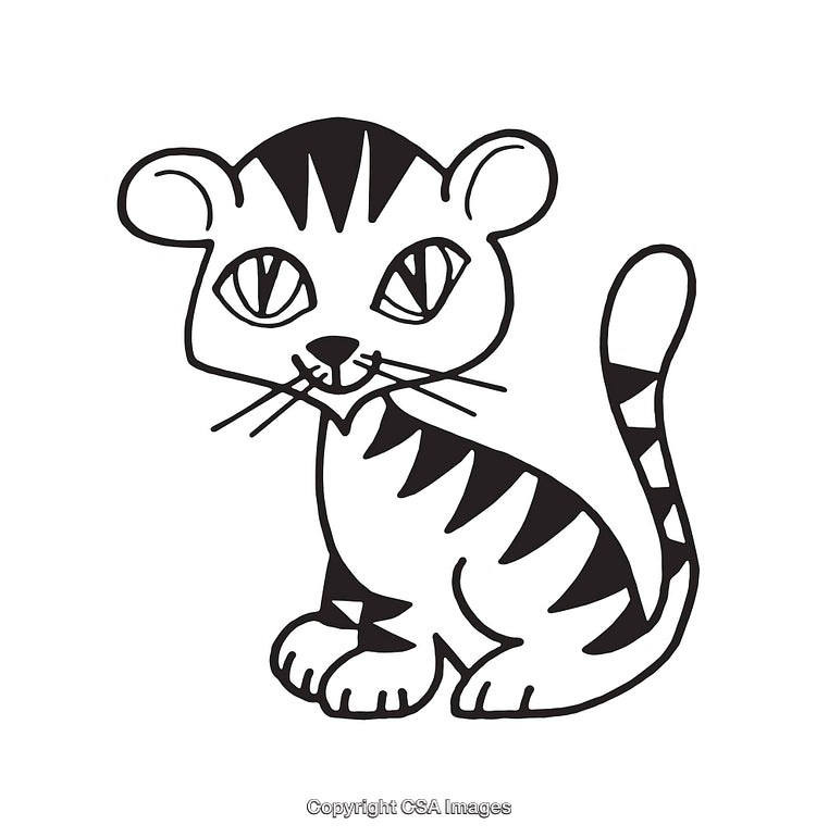 Black and White Line Art Drawing of a Cute Cartoon Tiger Cub