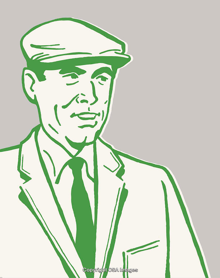 Hand-Drawn Illustration of a Man Wearing a Hat and Formal Suit