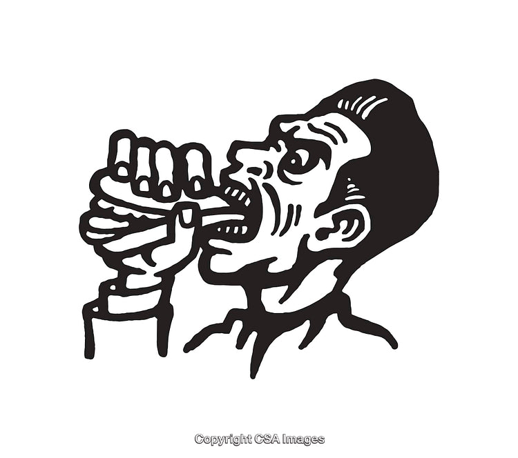 Black and White Line Art of Person Eating a Sandwich