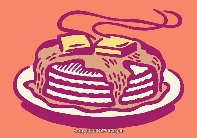 Stack of Pancakes with Butter and Syrup Illustration in Vibrant Colors