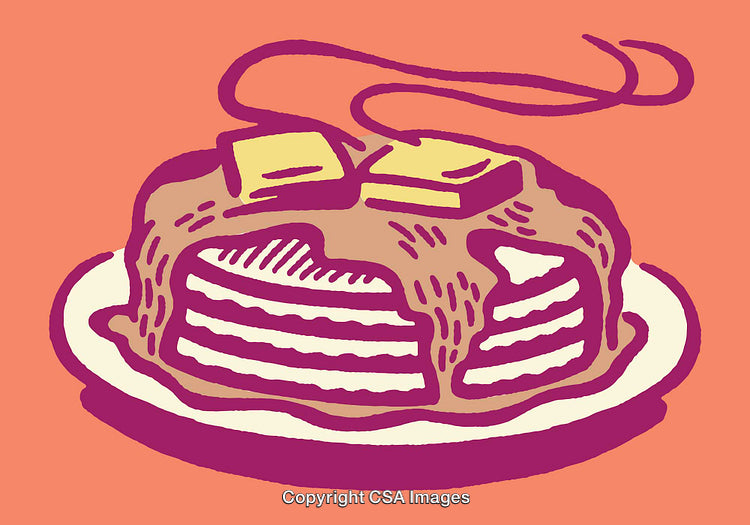 Stack of Pancakes with Butter and Syrup Illustration in Vibrant Colors