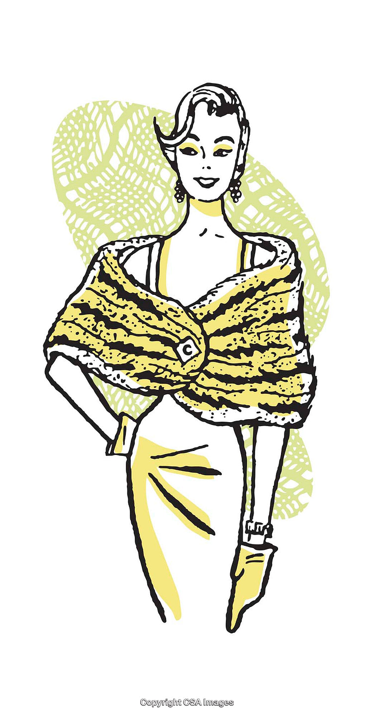Elegant Retro Illustration Featuring a Stylish Woman in Vintage Fashion