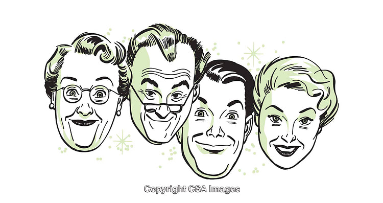 Retro Style Smiling Faces Illustration of Four Individuals