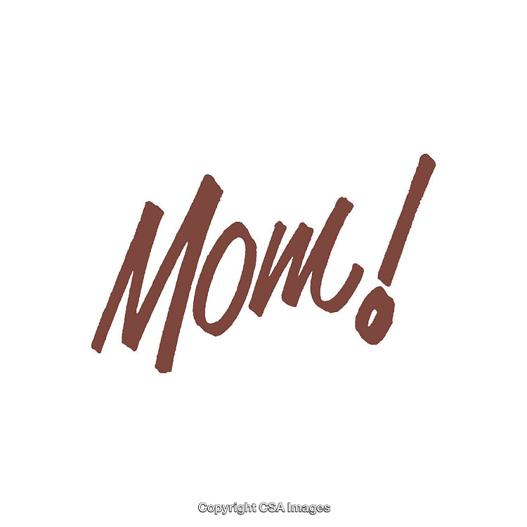 Decorative Script Typography Spelling the Word Mom with an Exclamation