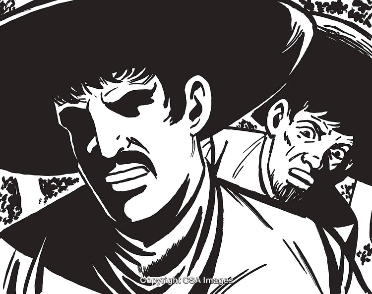 Black and White Illustration of Two Men in Emotional Conflict