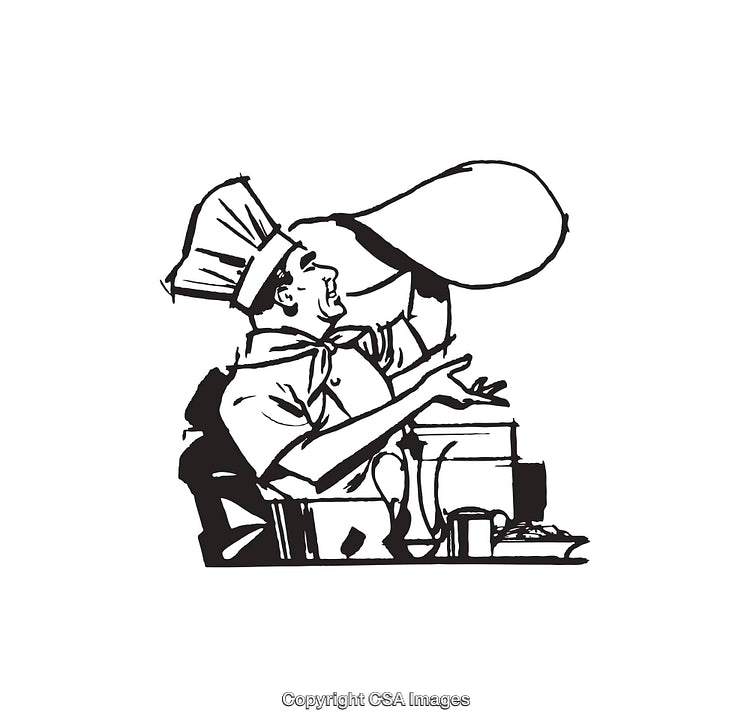 Black and White Illustration of a Chef Tossing Pizza Dough
