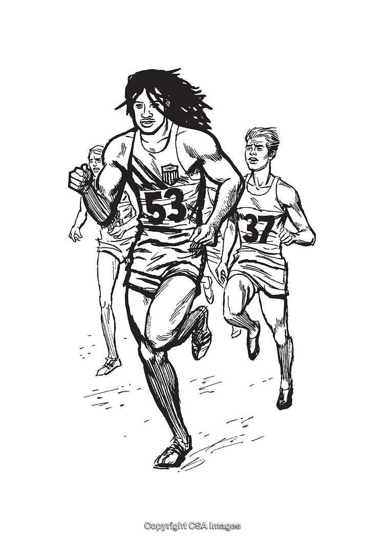 Black and White Line Art of Male Athletes Sprinting in Competition