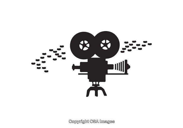 Retro Camera Icon with Film Strip Elements in Black and White Style