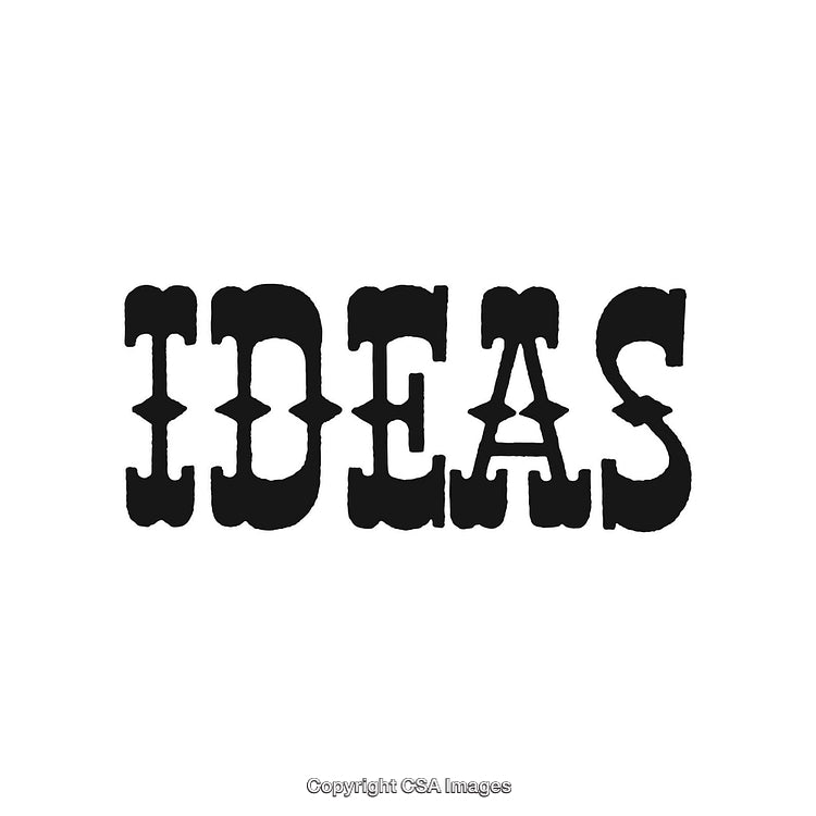 Creative Word Art Display With 'Ideas' in Bold Black Text on White