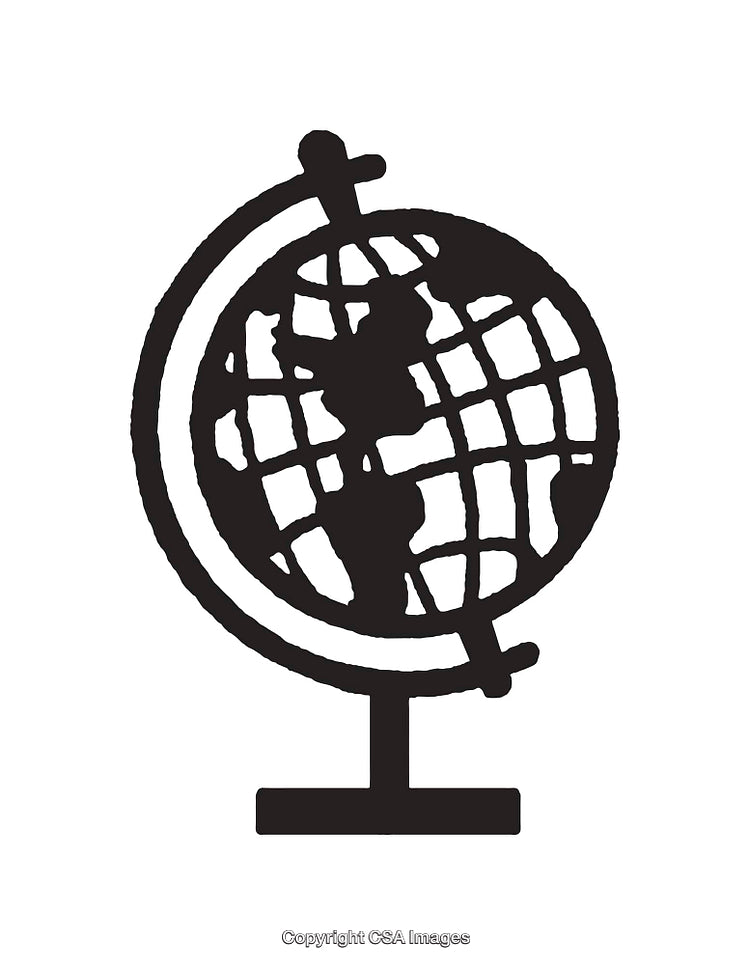 Black and White Line Art Illustration of a World Globe