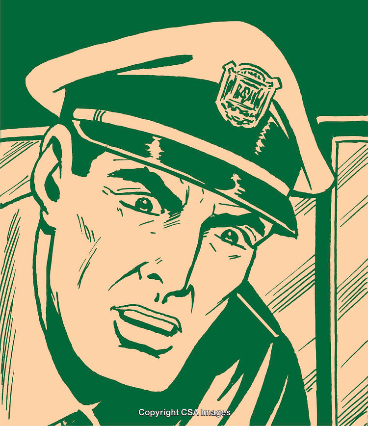 Pop Art Illustration of a Concerned Police Officer With Expressive Emotions