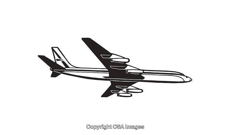 Black and White Line Art of an Airplane in Flight