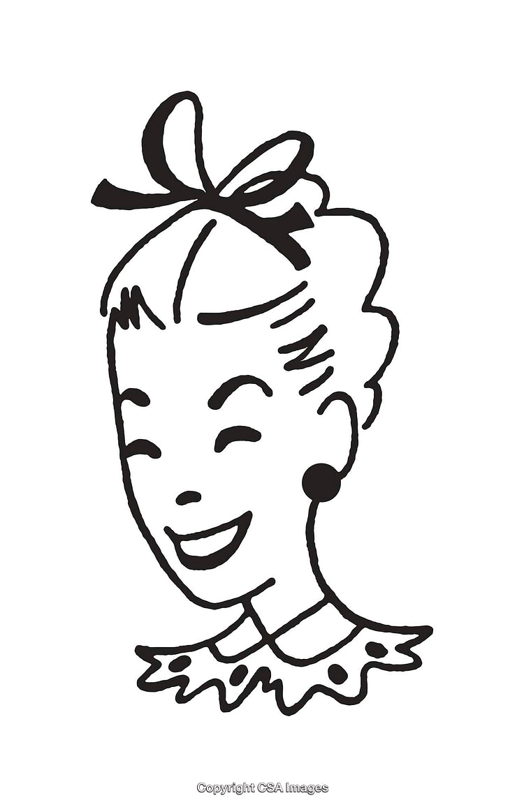 Retro Styled Smiling Woman in Black and White Illustration