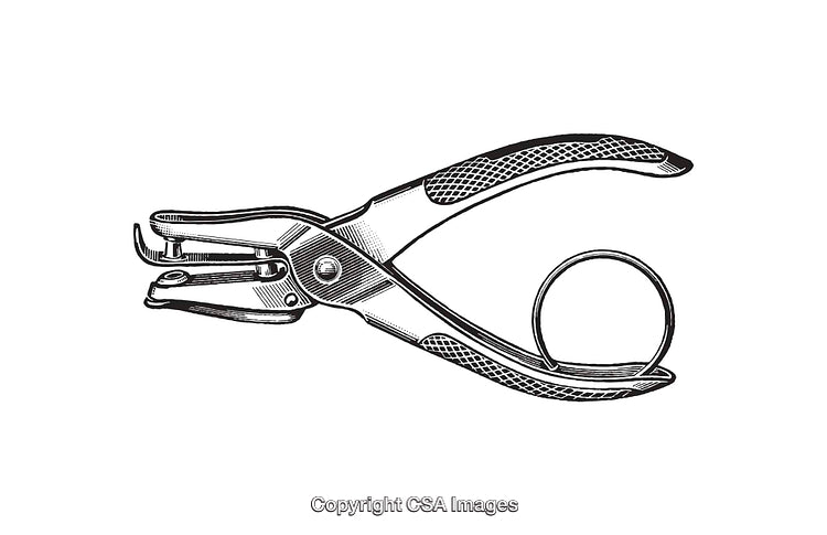 Black and White Line Art Depiction of a Hole Punch Tool