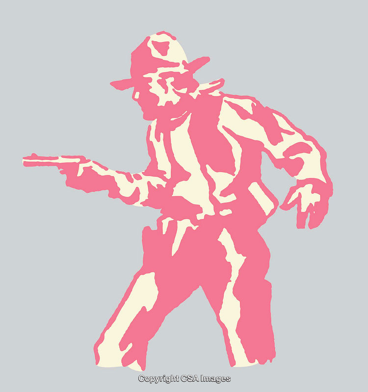 Silhouette of a Cowboy Holding a Gun in Monochrome Artwork Style