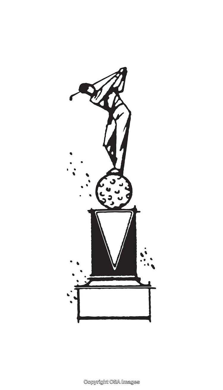 Minimalist Black and White Golf Trophy Illustration on White Background