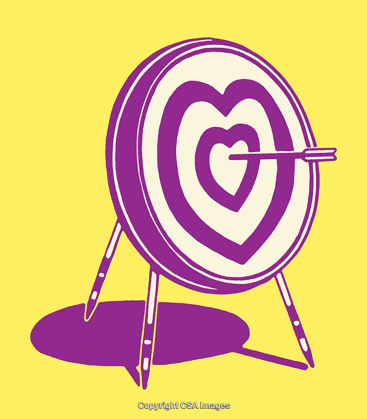 Purple Heart-Shaped Target Illustration on a Yellow Background