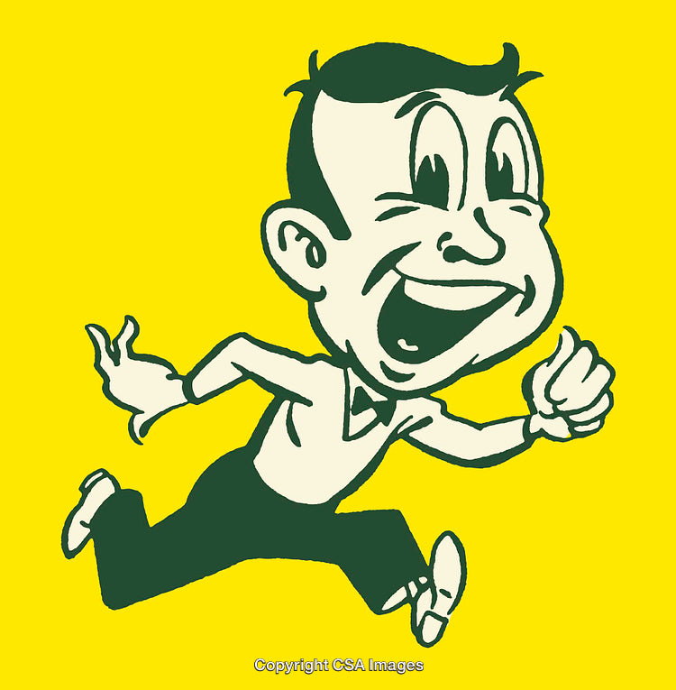 Cheerful Cartoon Character Running in Dynamic Motion with Bright Background