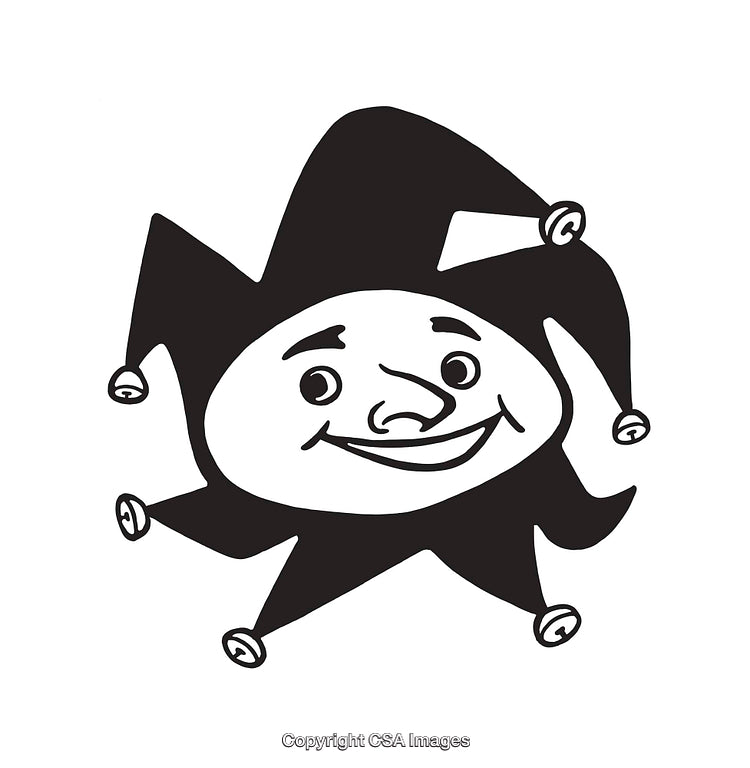 Playful Black and White Jester Illustration Featuring Cheerful Expression