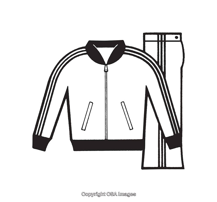 Black And White Line Art Illustration of a Tracksuit with Stripes
