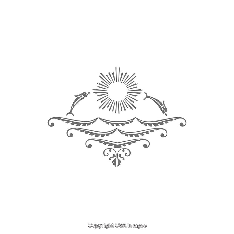 Elegant Nautical Vector with Dolphins, Sun, and Decorative Waves