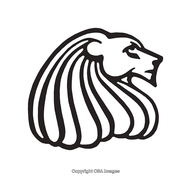 Black and White Lion Head Line Art Illustration