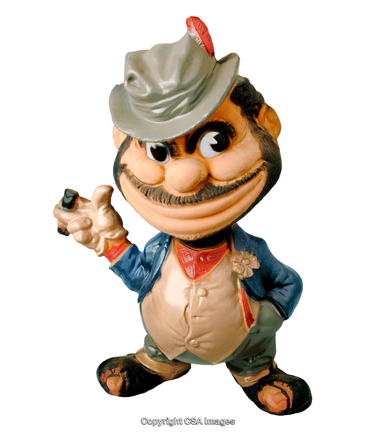 Colorful Figurine of a Cheerful Man Holding an Object in Hand