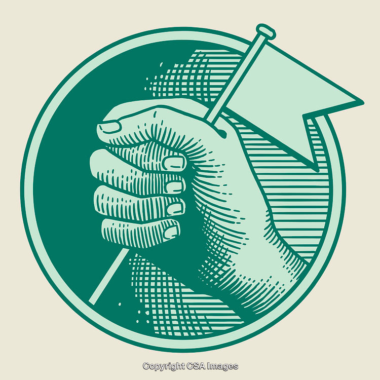Hand Holding Flag Symbol in Vintage Etching Style