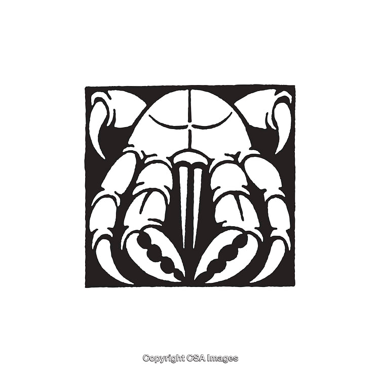 Intricate Black and White Line Art Illustration of a Crab