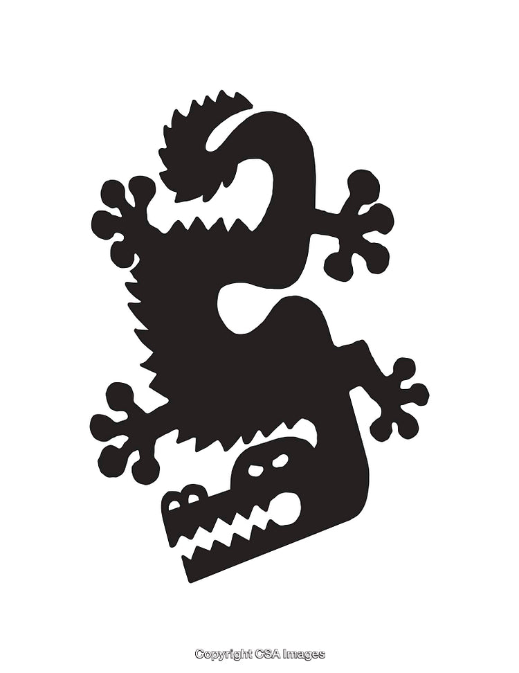 Black and White Stylized Gecko Illustration in Unique Artistic Design Style