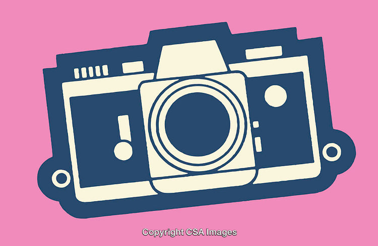 Retro Camera Illustration in Bold Colors on Pink Background