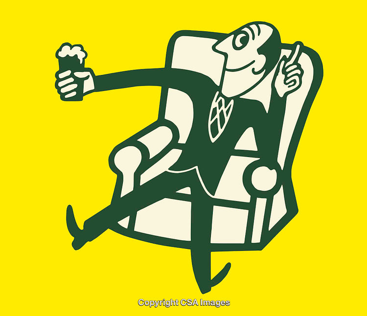 Vintage Line Art of a Cheerful Man Relaxing With a Drink