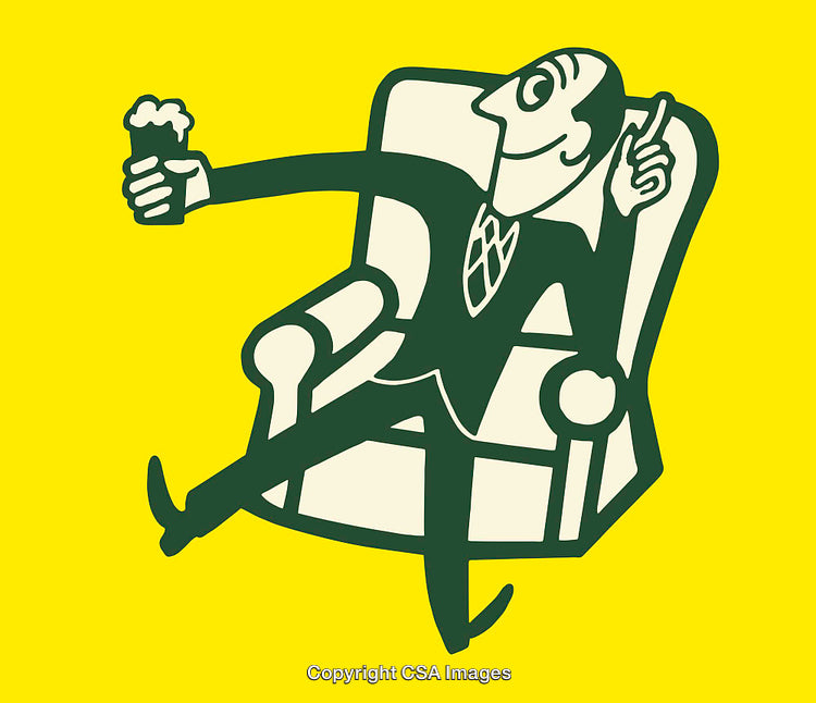 Vintage Line Art of a Cheerful Man Relaxing With a Drink