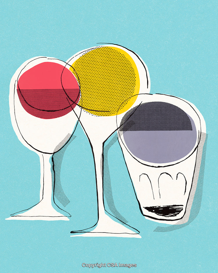 Abstract Artistic Illustration Featuring Glasses with Vibrant Colorful Patterns