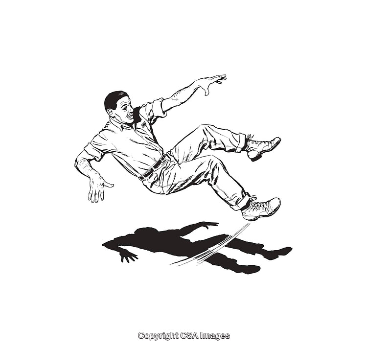 Black and White Illustration of a Man Falling with Shadow Play