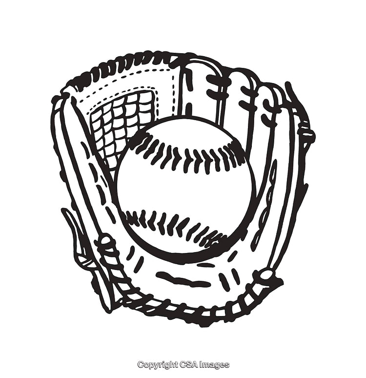 Baseball Glove Holding Ball Black And White Line Art Illustration
